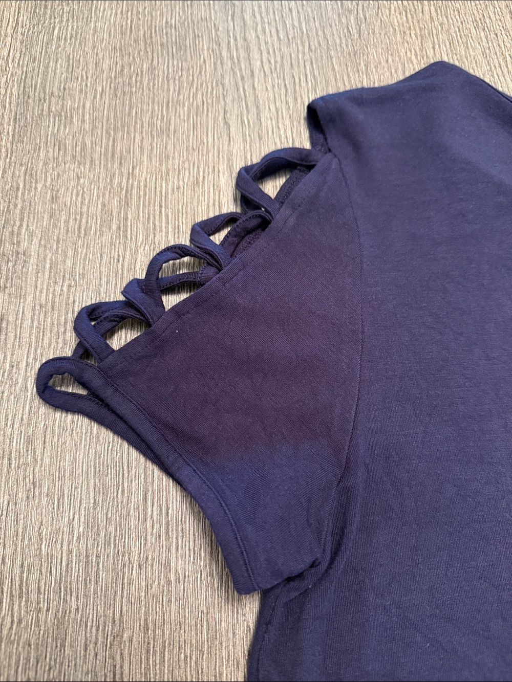 White Mark Navy Short Sleeve Top with Lattice Sleeves - Picture 5 of 7
